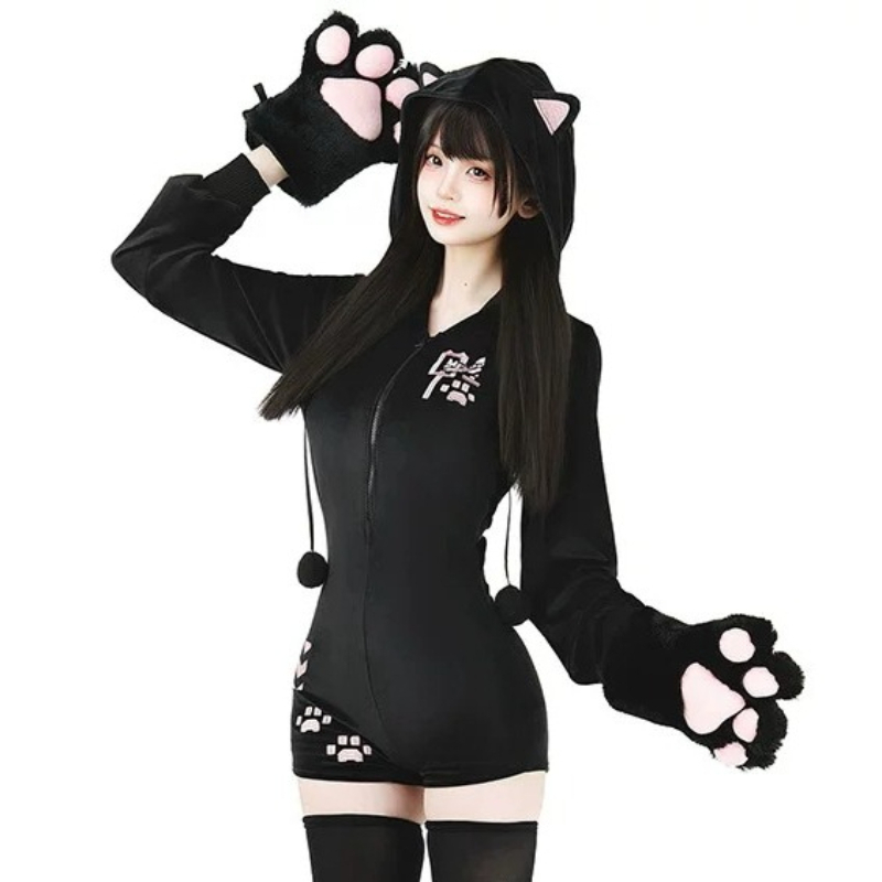 Anime Cosplay One Piece - Anime Cute Cat Plush Hooded Bodysuit