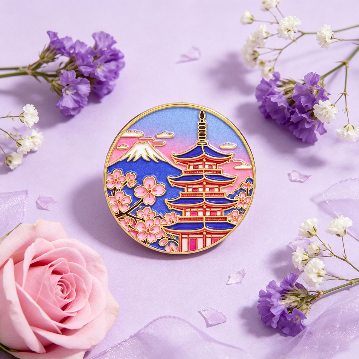 Japanese Cherry Blossom Enamel - Anime Cosplay Easy ulasan dan harga